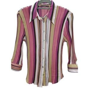 Belissimo Women’s Button Down Shirt Small Multicolor Striped Long Sleeve Blouse